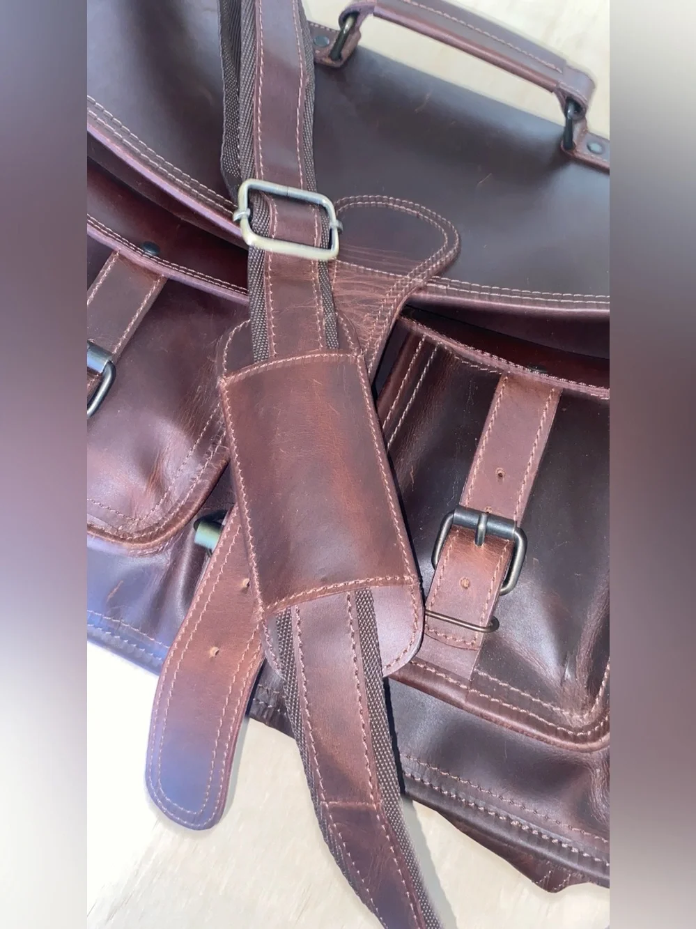 Men’s Dark Brown Leather Briefcase with Front Pockets